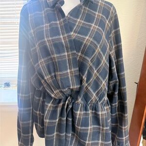 Lulu's Plaid Wrap Top in Navy,Brown , Gray